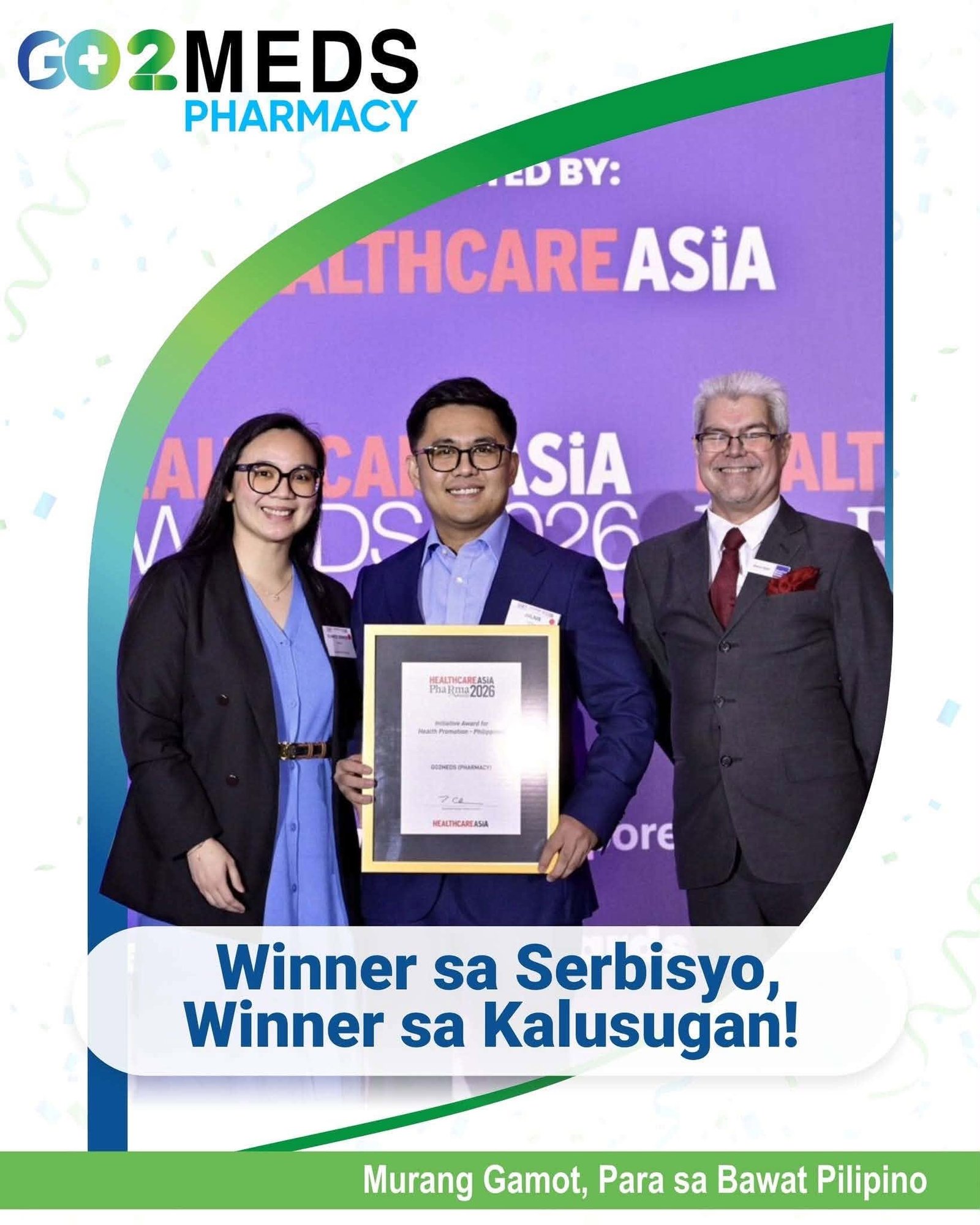 Go2Meds Pharmacy team accepting the Initiative Award for Health Promotion at the HealthCare Asia Pharma Awards 2026